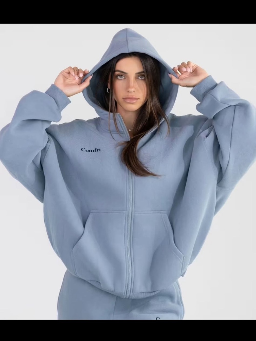 Comfort Oversized Zip Hoodie in Dusty Blue